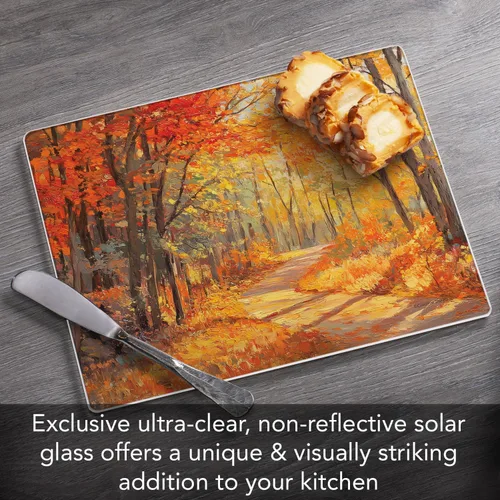 Vista 2 de CounterArt Autumn Woodland - Tabla de cortar de vidrio templado de 0.118 in, tabla de charcutería de 10 x 8 pulgadas Manufactured in the USA