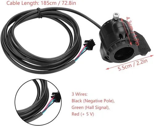 Vista 4 de Acelerador de pulgar, control de velocidad de acelerador de pulgar de 3 alambres para scooter eléctrico (derecha), acelerador de pulgar de 3 pines