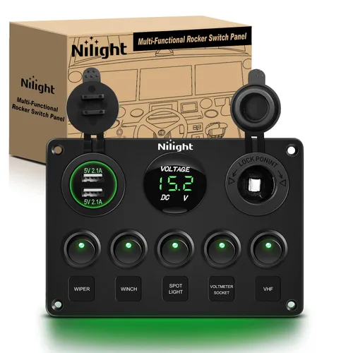 Vista 12 de Nilight 90101E Panel de Interruptores Basculantes Multifunción de 5 Posiciones con Cargador USB Dual + Voltímetro Digital + Toma de 12V Precableado