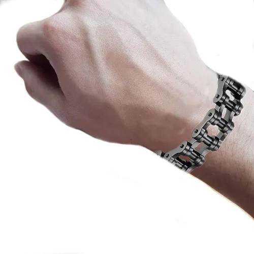 Vista 2 de Pulsera de cadena de eslabones de acero inoxidable para hombre, color negro, 0.906 in