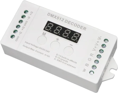 Vista 9 de Controlador LED DMX de alta potencia DMX 512 Decodificador Dimmer Driver DC12V-24V para tira led rgb o luces (1 canal de un solo color (actualizado))