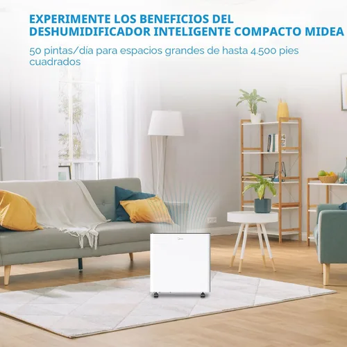 Vista 2 de Midea Deshumidificador de 4,500 pies cuadrados con bomba incluida, 50 pintas, ideal para sótanos, habitaciones grandes y medianas y baños (renovado)