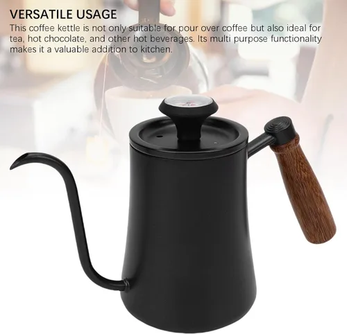 Vista 8 de LICAEVEY Hervidor de cuello de cisne, hervidor de café con termómetro integrado y mango de madera, estufa de acero inoxidable 304 para verter