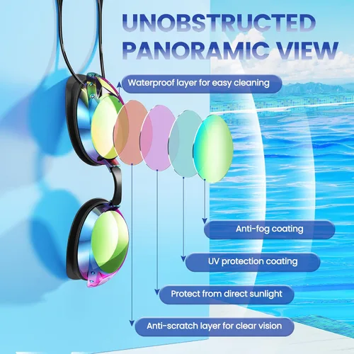 Vista 2 de Gafas de natación, paquete de 2 gafas de natación antivaho para adultos, jóvenes, hombres y mujeres