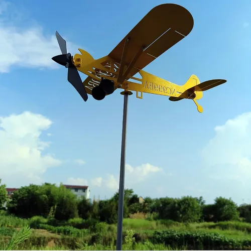 Vista 7 de Veleta mágica de metal cinético para avión hueco, molinillos de viento de metal para patio y jardín, 3D cinético de viento, escultura, veleta