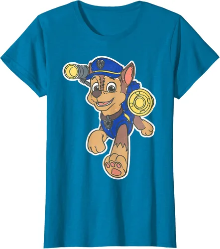 Vista 113 de Paw Patrol Chase Character Patch - Camiseta negra de manga corta con cuello redondo y ajuste clásico, talla S Negro
