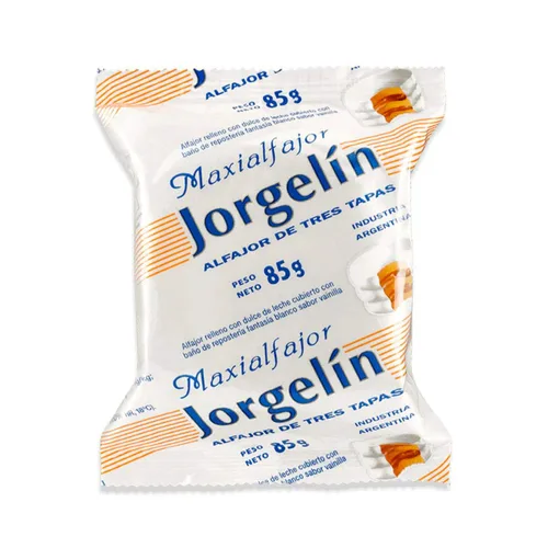 Vista 3 de Alfajor Jorgelin Chocolate Blanco Relleno con Dulce de Leche, 8.99 oz.) 3un cada uno