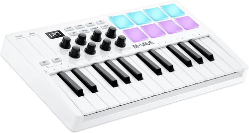 Vista 15 de M-VAVE Controlador de teclado USB MIDI de 25 teclas con 16 almohadillas de batería retroiluminadas, Bluetooth, teclado dinámico semi-pesado