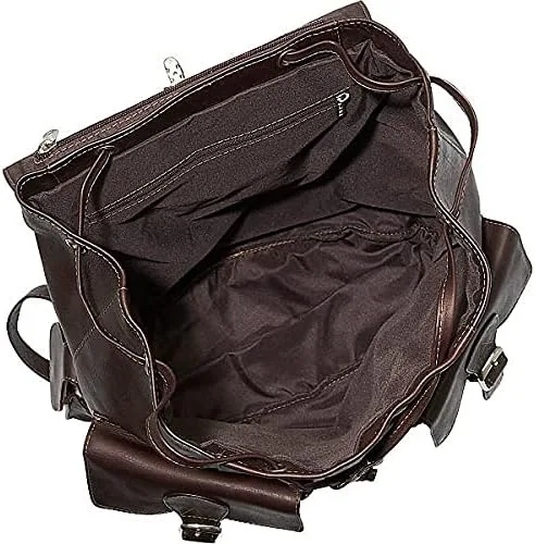 Vista 7 de Piel Leather Mochila grande con solapa de hebilla, Chocolate, talla única , Mochila grande con solapa y hebilla.