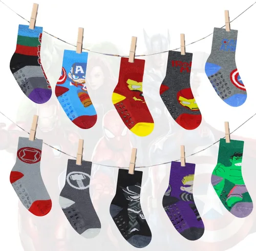 Vista 4 de Spiderman Grip Socks, Socks for Toddler Boys, 10 Pack, Spider man Toddler Gripper Socks, Amazing Spiderman Variety Pack