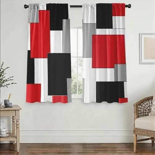 Vista 20 de Cortinas negras y grises para sala de estar, 63 pulgadas de largo, cortinas geométricas modernas, negras, blancas, grises, abstractas, con bolsillo