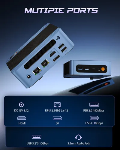 Vista 5 de BOSGAME Mini PC E5 11 Pro, AMD Ryzen 5300U 4C/8T, PC de oficina en casa de Azul