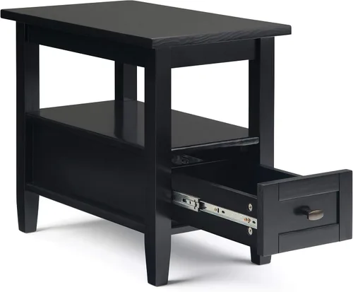 Vista 6 de SIMPLIHOME - Mesa lateral estrecha rectangular Warm Shaker, de madera maciza, de 14 pulgadas de ancho, estilo transicional, color negro, para sala