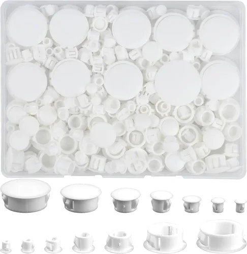 Vista 8 de Tapones de plástico para agujeros, 180 tapones de bloqueo de panel negro, tapas redondas para orificios de tornillo de taladro para gabinetes