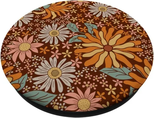 Vista 2 de Retro Flowers Meadow Floral Groovy 70s 1970 PopSockets intercambiables PopGrip