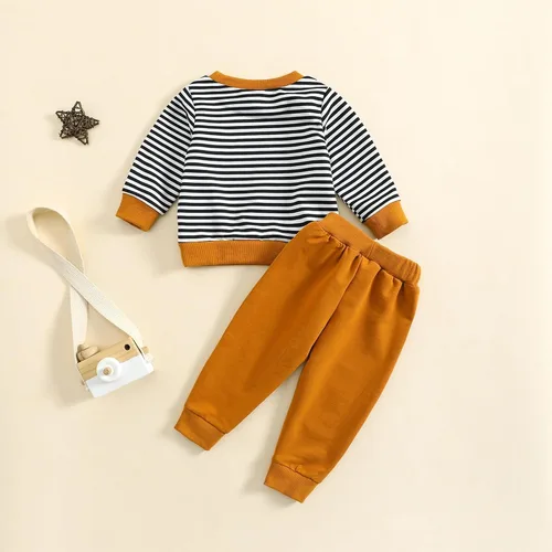 Vista 3 de Ropa de otoño e invierno para niña pequeña, cuello redondo, manga larga, estampado a rayas, camiseta de verano para bebé