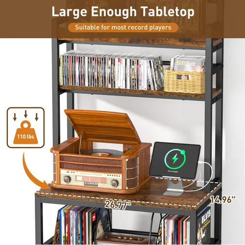 Vista 4 de Soporte para tocadiscos con almacenamiento de vinilo, soporte giratorio de 5 niveles con capacidad para más de 500 álbumes, mesa grande