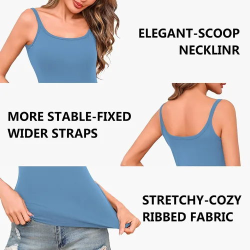 Vista 6 de Totatuit Paquete de 3 camisolas acanaladas con cuello cuadrado para entrenamiento, básicas, ajustadas, informales, para mujer