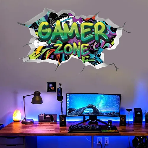 Vista 10 de TOARTI Adhesivos de pared 3D de juegos, calcomanías de pared para juegos para habitación de niños, zona de juegos para niños, papel tapiz de video