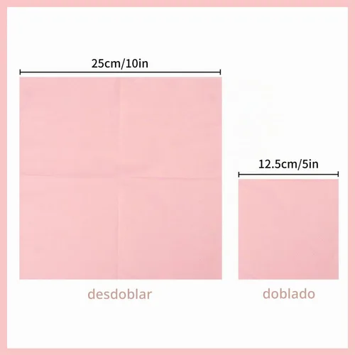 Vista 2 de 100 paquetes de servilletas de cóctel de 2 capas, servilletas de postre plegadas de 5 x 5 pulgadas, servilletas desechables para cena, boda Rosa