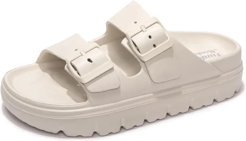 Vista 50 de FUNKYMONKEY - Sandalias bajas cómodas para mujer, hechas de etilvinilacetato, ajustables con hebilla doble