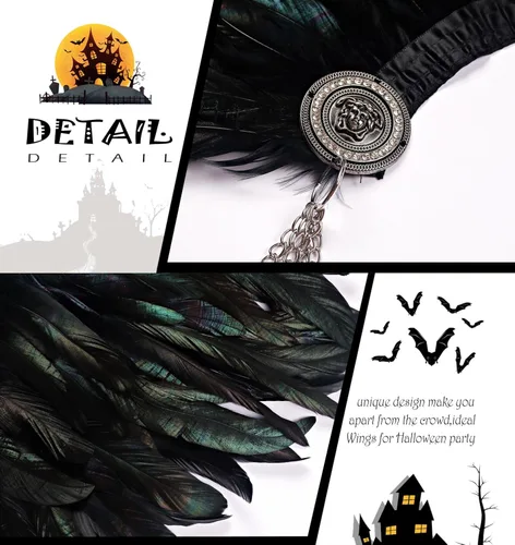 Vista 4 de L'vow - Poncho de estola de plumas naturales estilo victoriano, color negro