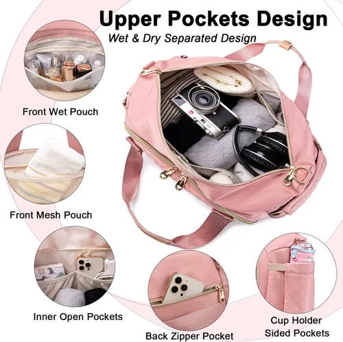 Vista 3 de Weitars Gym Bag For Women,Travel Duffel Bag Weekender Bag,Sport Bag With Shoes Compartment And Wet Pocket,Large Carry On Bag Overnight Hospital Bag