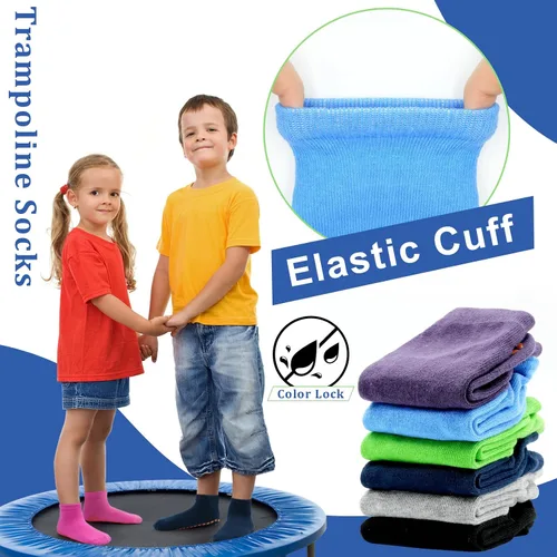 Vista 2 de HYCLES Calcetines antideslizantes para niños y niñas, calcetines adhesivos para el tobillo, calcetines antideslizantes para niños, 6 pares