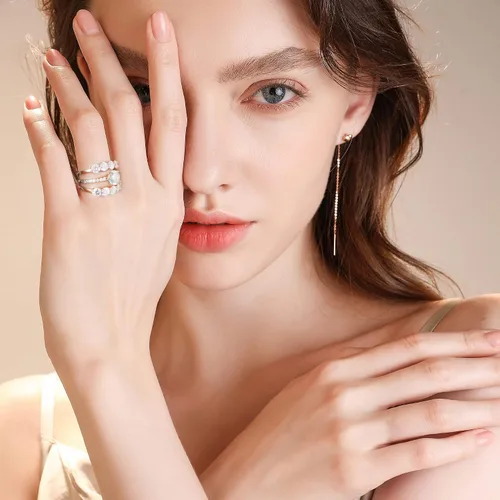 Vista 2 de SMILEST 5 Stone Moissanite Rings for Women, D Color VVS1 Clarity Brilliant Round Lab Created Diamond Rings 14K White Yellow Rose Gold Vermeil