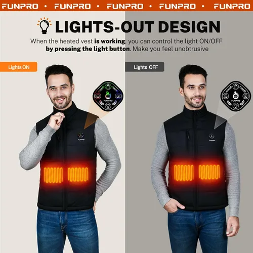 Vista 3 de FUNPRO Heated Vest men, Lightweight Heated Jacket with 10000mAh Battery Pack, 5 in 1 Smart Controller, Lights-out Design