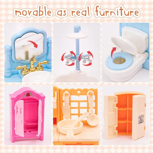 Vista 5 de HAPGFS Set de 45 piezas de muebles de casa de muñecas, accesorios para juego de simulación, dormitorio, sala de estar, baño, cocina, muebles mini
