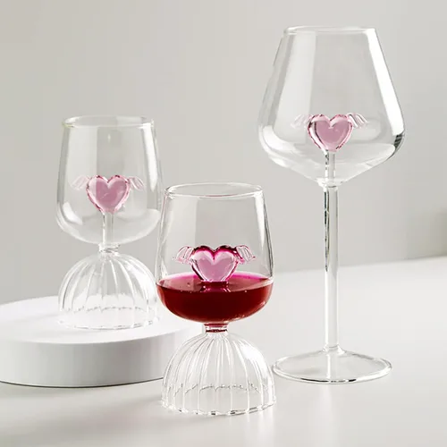 Vista 4 de Pink Love - Copa de vino tinto de cristal, copas de vino románticas en forma de corazón, copa de vino de vidrio creativa, copa de copa de champán #1