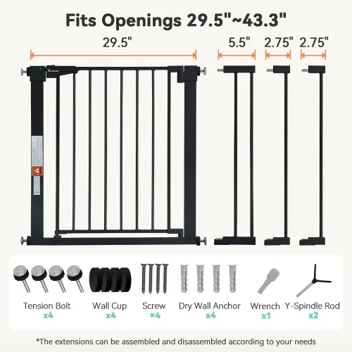 Vista 5 de COMOMY Puerta de seguridad para bebés de 29.5-43.3 pulgadas, puerta de seguridad extra ancha, puerta de perro de cierre automático para puertas