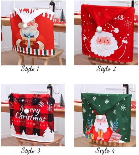 Vista 3 de Juego de 4 fundas para respaldo de silla de Navidad, fundas para sillas de comedor, decoración de Navidad, para restaurante, hotel, hogar, cocina