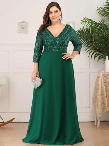 Vista 4 de Ever-Pretty - Vestido de noche con cuello en V profundo brillante para mujer, mangas larga, 0751-PZ