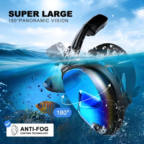 Vista 3 de Odoland Snorkeling Packages for Adults & Youth, Full Face Snorkel Mask with Camera Mount, Adjustable Swim Fins, Mesh Bag, Anti-Fog Anti-Leak Scuba