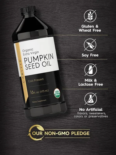 Vista 4 de Carlyle- Aceite de semilla de calabaza, 16 onzas, orgánico prensado en frío, 100 % puro, extravirgen vegetariano, sin transgénicos, sin gluten