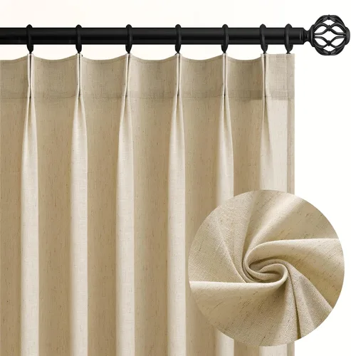 Vista 16 de Topfinel 2 paneles de cortinas plisadas de lino beige y blanco de 63 pulgadas de largo, para dormitorio y sala de estar, cortinas semitransparentes