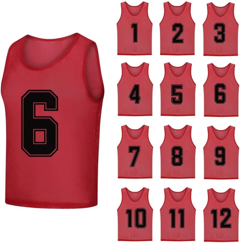 Vista 12 de Paquete de 12 (1-12) Pinnies/baberos de entrenamiento de fútbol/camisetas de baloncesto para niños, jóvenes y adultos