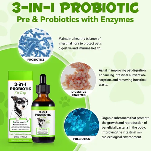 Vista 2 de Probióticos para perros, probióticos 3 en 1 para perros, probióticos para perros para apoyo digestivo, suplementos probióticos para perros