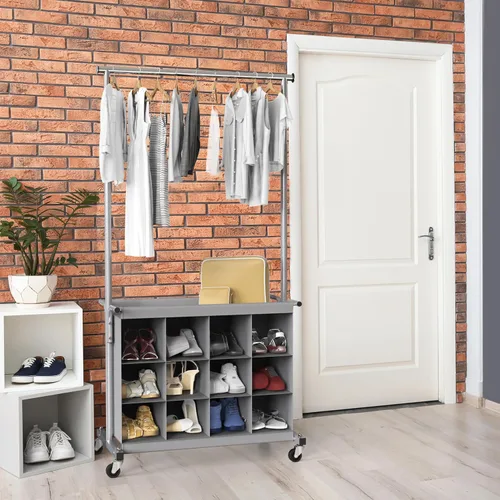 Vista 5 de Simple Houseware Perchero con barra extensible y organizador de 16 zapatos, gris