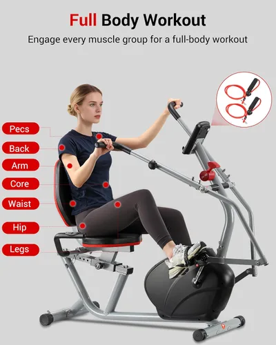 Vista 11 de ECHANFIT Recumbent Exercise Bike with Arm Exerciser for Home - Elliptical Recumbent Cross Trainer with Backlit Display, Pulse Sensor, 8-Level