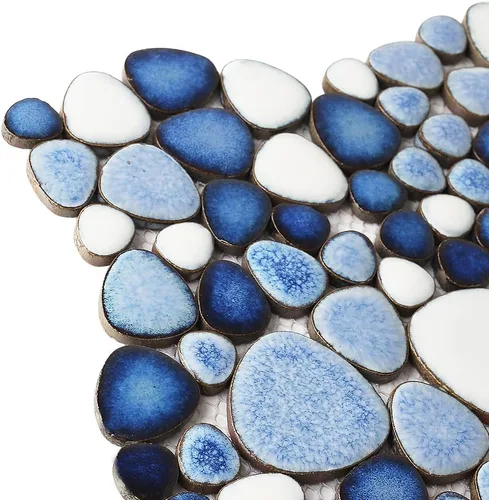 Vista 2 de Parrotile Azulejos Azules de Guijarros para Piso de Ducha, Mosaico para Salpicadero de Baño, Azulejos de Pared (5 Hojas)