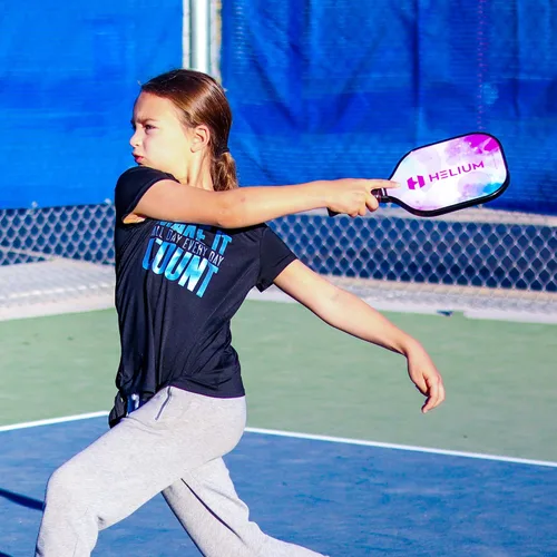 Vista 7 de Helium Paleta de pickleball para niños, (2 unidades, POW! y Girl Power), tamaño infantil, núcleo de panal ligero, cara de golpe de grafito, agarre