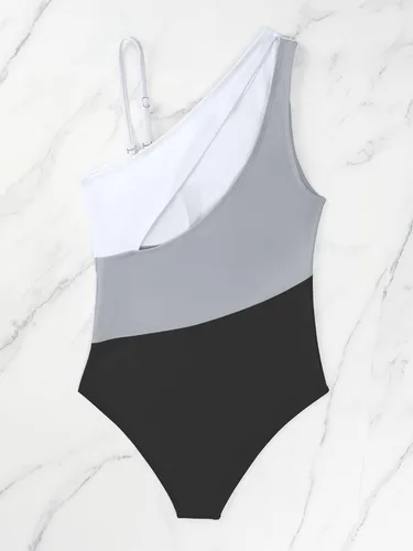 Vista 4 de MakeMeChic Traje de baño de una pieza con un hombro para mujer