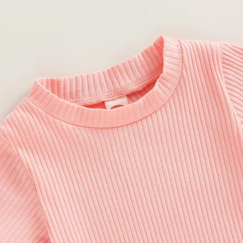 Vista 5 de BULINGNA Mameluco de verano para bebé, niña, niño, cuello redondo, color liso, de punto, acanalado, traje corto de una pieza