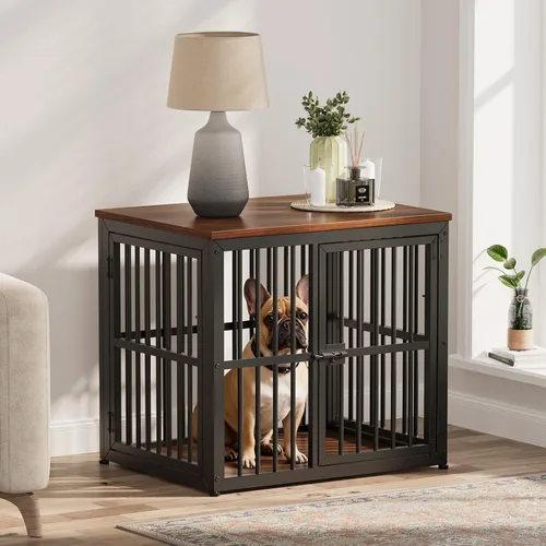 Vista 18 de Lyromix Mueble de jaula para perros de 27 pulgadas con 3 puertas, mesa auxiliar de madera resistente para perros pequeños, múltiples unidades se