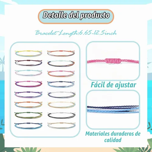 Vista 4 de Brazaletes impermeables de cuerda, para verano, con ola, brazalete para amistad, hecho a mano, para niña A-16 pulseras de cuerda