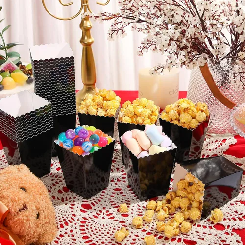 Vista 3 de Meanplan Cajas de palomitas de maíz para fiesta Mini soporte para palomitas Negro