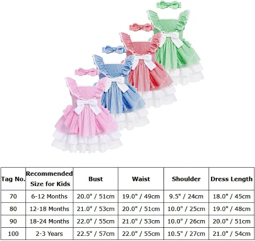Vista 6 de Vestido de guingán con diadema para bebé vestido de princesa para cumpleaños sesión de fotos